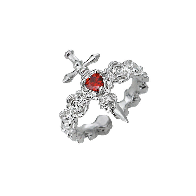Wholesale Gothic dark style rose cross heart open ring